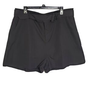 boohoo Women's Short Size 16 Black Chino Plus Woven Self Fabric Belted Tailored